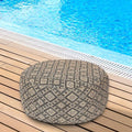 Woven Inflatable Ottoman D21”x H10” Outdoor Indoor Pouf Patio Footrest Stool with Portable Handle, Round Ottoman for Patio Garden, Camping, Bedroom, Living Room