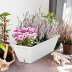 8 Pack 24 Inch Window Planter Box, White Large Plastic Rectangle Flower Planter Boxes with Water Absorbing Net Indoor and Outdoor Flower Pots for Windowsill, Balcony, Patio, Porch (White, 24 Inch)