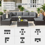LEVELEVE 7 Pieces Outdoor Patio Furniture Sets,Rattan Conversation Sectional Set,Manual Weaving Wicker Patio Sofa with Tea Table