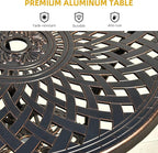 DWVO 30 Inches Round Patio Dining Table with Umbrella Hole, Antique Cast Aluminum Outdoor Bistro Table Outdoor Side Table for Backyard, Garden, Patio, Porch, Hammered Bronze