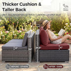 NICESOUL 9 Piece Large Patio Furniture Set with Fire Pit Table Propane/Natural Gas, 29.3'' High Back Wicker Outdoor Sectional Sofas, Wide Conversations for Heavy Weight, 2 Color Cushions Wine & Gray
