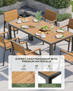 7-Piece Outdoor Dining Set, Aluminum Dining Table Set for 6, Patio Table and Chairs Set with Umbrella Hole, All Weather HDPS Outdoor Table and Chairs for 6 (Gray-Teak)