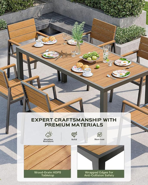 5-Piece Outdoor Dining Set, Aluminum Dining Table Set for 4, Patio Table and Chairs Set with Umbrella Hole, All Weather HDPS Outdoor Table and Chairs for 4 (Gray-Teak)