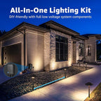 SUNVIE All-in-One LED Low Voltage Landscape Lighting Kit 6 Pathway Lights 2 Spotlights with 60W Photocell Transformer 100FT Wire for Path&Garden, Aluminum, ETL Listed, Dusk to Dawn, Waterproof, 3000K