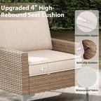 Jing's Villa 2-Piece Outdoor Sectional Single Chair Set, All-Weather Wicker Patio Furniture with L/R Armrest & Cushions, Comfortable Garden Conversation Set for Backyard, Poolside, Deck,Beige