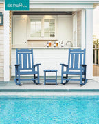 SERWALL Oversized Rocking Chair Outdoor, HDPE Outdoor Rocking Chair, Blue