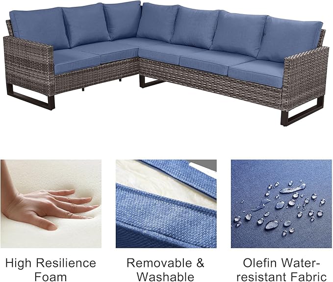 Belord Patio Sectional Furniture Set with Coffee Table: 8 Pieces Wicker Patio Conversation Set with L Shaped Sofa, Outdoor Swivel Glider Rocker, Rattan Ottomans, Removable