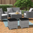 RELAX4LIFE Wicker Outdoor Storage Ottoman - 2-Piece Rattan Footstool w/Removable Cushion, Multipurpose Footrest Foot Stool Seating, Set of 2 Outdoor Ottomans for Patio Deck (Mix Grey-Black)
