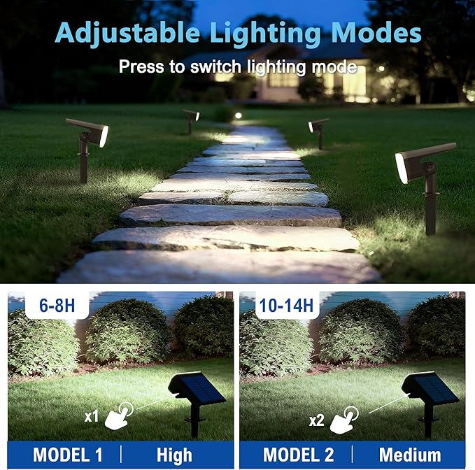 Solar Lights Outdoor Waterproof IP65, Super Bright LED with Lens, 6500K 2 Lighting Modes, Solar Powered Yard Garden Solar Spot Lights for Outside Landscape Auto On/Off - 6 Pack