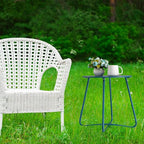 danpinera Outdoor Side Tables with Flower Cut Outs, Weather Resistant Steel Patio Side Table, Small Round Outdoor End Table Metal Side Table for Patio Yard Balcony Garden Navy Blue