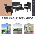 Shintenchi 4 Piece Outdoor Patio Furniture Sets, Small Wicker Patio Conversation Furniture Rattan Chair Set with Tempered Glass Coffee Table for Backyard Porch Garden Poolside Balcony,Black