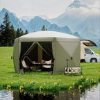 11.5x11.5FT 6-Sided Pop Up Gazebo Tent，One-Push Setup Canopy Tent with Mesh Panels & Removable Wind Cloths, Outdoor shelter for Camping, Backyard Parties, Outdoor Events - Army Green