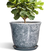 Ceramic Plant Pots - 12 Inch Plant Pot with Drainage Hole and Saucer, Round Planter for Indoor Outdoor, Modern Decorative Planters, Large Flower Pots, Home Decor, Housewarming Gifts, Grey