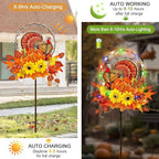 Solar Thanksgiving Turkey Outdoor Decor with Multi-Colorful Lights,Fall Yard Sign Garden Stake for Pathway,Patio or Farmhouse Porch