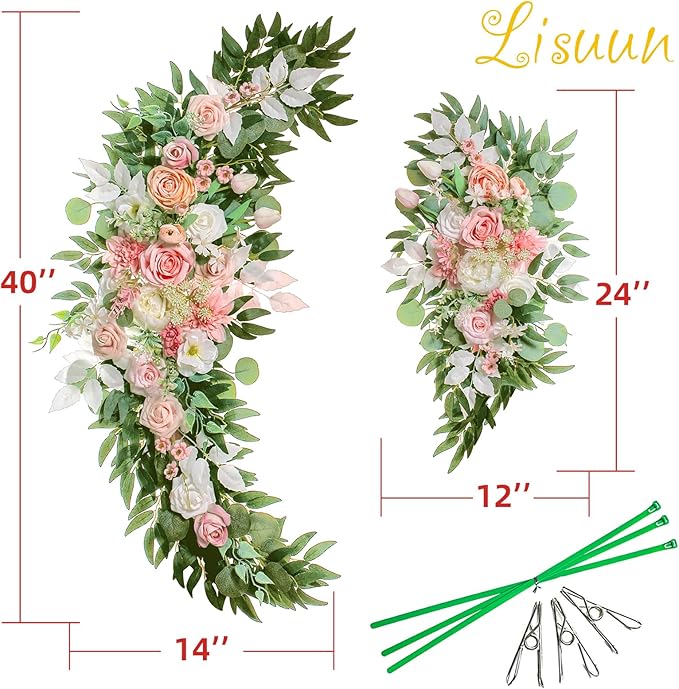 Artificial Flowers Wedding Arch Swag, Champagne and Pink Silk, 40 Inch