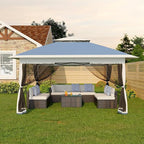 Canopy Tent 12x12 ft, Pop Up Gazebo One-Push Setup with 4 SandBags for Backyard Parties and BBQs, Mosquito Netting & Height Adjustable - Navy Blue