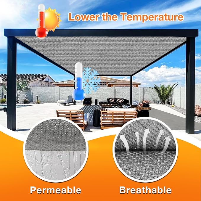Artpuch Outdoor Pergola Shade Cover 11x13 FT Sun Shade Cloth with Grommets Light Grey 90% UV Protection Canopy Patio Privacy Screen (Customized Available)