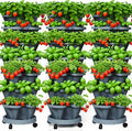 7 Tiered Strawberry Planters 3 Pack, Vertical Stackable Planter, Herb Stacking Tower Garden, Flower and Vegetable Planters with Support Pole Indoor & Outdoor with Removable Wheels Dark Grey