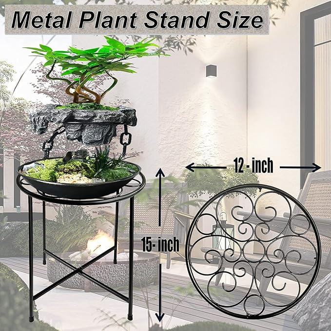 Plant Stand, 2 Pack Round Plant Stands Indoor Outdoor, Retro Design 15'' Tall Plant Stand, Rust-proof Coated Metal Plant Pot Stand Flower Stands for Indoor Plants Patio Garden Home Decor Black