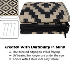 SAND MINE Waterproof Outdoor Rug 8x8 ft, Plastic Reversible Rug, Modern Area Rug, Large Floor Mat for Outdoors, RV, Patio, Backyard, Deck, Picnic, Beach, Camping, Black & Beige
