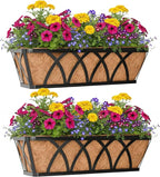 Window Deck Railing Planters Boxes with Coconut Liner, The Bottom Flat Window Boxes Planter Flower Boxes Metal Black Balcony Planters Railing Hanging for Outdoor Fence Porch Patio Lawn(2Pcs 24 Inch)