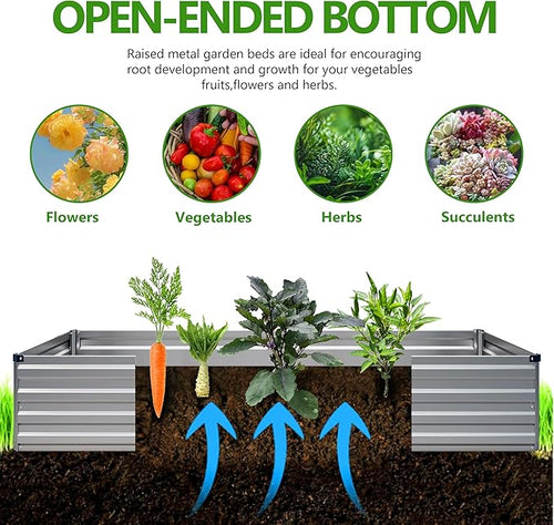 2PCS 10x3x1ft Galvanized Raised Garden Bed Kit, Galvanized Planter Raised Garden Boxes Outdoor, Large Metal Raised Garden Beds for Vegetables,Silver