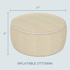 LVTXIII Outdoor Inflatable Ottoman, 21"x21"x9" Patio Fade-Resistant Footrest Stool with Handle, Portable Round Ottoman Pouf for Patio Garden, Camping or Home Use, Stripe Beige