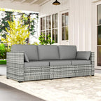 Outsunny Patio Couch PE Wicker Deep Seating Outdoor Sofa with Removable Cushions, 3 Seater Rattan Sofa, Outdoor Furniture for Balcony, Deck, Garden and Poolside, Gray