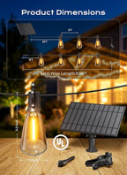 Brightown 108FT 50 LED Solar String Lights Outdoor Waterproof, Patio Lights with Remote, Dimmable & Timable, 3 Light Modes, Solar Lights Outdoor for Yard Camping Party Outside