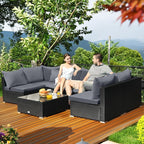 Tangkula 7-Piece Patio Furniture Set, Outdoor Sectional Sofa with Pillows and Cushions, Wicker Conversation Set with Coffee Table and Tea Table for Garden, Lawn (Grey)