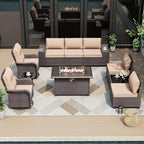 ALAULM 10 Pieces Patio Furniture Set with 2 Swivel Chairs Patio Furniture Outdoor Sectional Sofas with 55000 Gas Fire Pit Patio Conversation Set w/7 Cushions-Sand