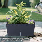Window Box Planter 6 Pcs, 16.5 Inches Self Watering Rectangle Flower Plant Pots with Drainage Holes Trays, Vegetable Planters for Windowsill Patio Garden Balcony Porch Yard (Black)