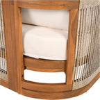 Merax 4-Piece Patio Premium Acacia Wood Outdoor Furniture Set,All Weather Curved Tub Design with Woven Rope Accents Loveseat Chairs and Table for Backyard, Balcony and Deck,Teak+ Beige