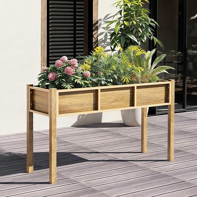 YITAHOME 48x18x30in Raised Garden Bed, Weather Resistant Poly Lumber Planter Box with Legs, Elevated Garden Bed for Yard, Garden, Balcony - Brown