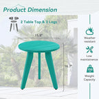 HDPS Outdoor Side Table, Small Round Side Table Weather-Resistant, Outdoor Side Tables for Patio, Porch, Deck, End Table for Plant Stand, Living Room, Bedroom, Turquoise