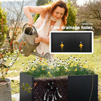 Galvanized Steel Planter Black Metal Outdoor Planter Powder Coated 32" x 12" x 16" Pot Metallic Heavy Pot Indoor & Outdoor, Commercial & Residential (L32 x W12 x D16, Black)