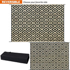SAND MINE Reversible Mats, Plastic Straw Rug, Modern Area Rug, Large Floor Mat and Rug for Outdoors, RV, Patio, Backyard, Deck, Picnic, Beach, Trailer, Camping, Black & Beige, 10' x 14'