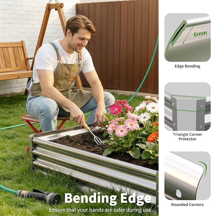 Galvanized Raised Garden Bed,Outdoor Planter Box Metal Patio Kit Planting Bed for Vegetables Flowers Herb (Galvanized, 8x4x1ft-2p)