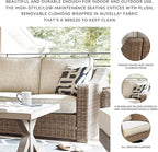 Signature Design by Ashley Beachcroft Outdoor Left & Right Arm Facing Wicker Patio Loveseats, Nuvella Weather Resistant Fabric, Brown & Beige