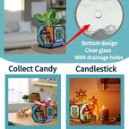 Stained Glass Moon Mushroom Planter, Indoor Decorative Plant Pot with Drainage, Mushroom gifts4.6x3x5.15 Inches