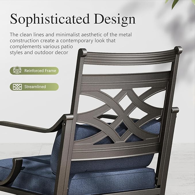 Sophia and William Patio Dining Set for 6, Outdoor Table and Chairs, Removable Blue Seat Cushions, 60" Black Patio Dining Table,Blue