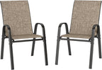 PHI VILLA Patio Chairs Set of 2, Outdoor Stackable Dining Chairs with E-Coating Metal Frame and Upgraded Textilene Fabric, All Weather Deck Chair 350 LBS Capacity for Porch Poolside Garden