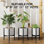 MUDEELA Plant Stand for Indoor Plants: Adjustable Width Fits 8-12 Inch Pots - Mid-century Modern Bamboo Plant Stand - 14.5 Inch Single Tier Small Floor Plant Holder, Black, 2 Pack (Without Pot)