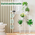 Plant Stand Indoor Outdoor 5 Tier Metal Plant Shelf for Multiple Plants Corner Flower Holders for Living Room Balcony Bedroom Patio Garden, Black (White, 5-Tier)