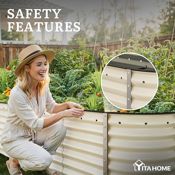 YITAHOME 24" Tall 9 in 1 Large Raised Garden Bed Kit, 8x4x2ft Galvanized Metal Planter Box with Gloves and Safety Rubber, Outdoor Above Ground Planters for Plants Vegetables Flowers, White