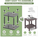 Outdoor Side Table, 2-Tier Small Outdoor Table for Patio, Adirondack Side Tables for Outside or Indoor, Bamboo End Table for Pool, Porch, Weather Resistant Easy Maintenance-Gray