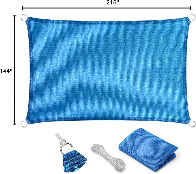 Eden's Decor Straight Flat-Edged Sun Shade Sail Rectangular 12' x 18' Blue UV-Blocking Outdoor Canopy Fabric Cloth Awning for Pergola Patio Garden Backyard Custom Size
