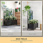 Outsunny Planter Box with Trellis, 35.4 x 15.7 x 47.2 inch Raised Garden Bed with Drainage Holes, Planters for Outdoor Plants, Vegetables, Flowers, Herbs, Trellis Planter, Black