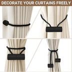 Hion Magnetic Curtain Tiebacks Black 6 Pack, Curtain Tiebacks Buckles Holdbacks Holders Hooks Clip for Home Bedroom Office Decorative Thick or Thin Curtain