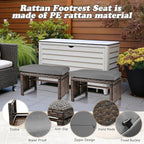 2 Pcs Patio Rattan Ottomans Outdoor Wicker Ottomans Patio Footstool Footrest with Removable Cushion Soft Zippered Cushions Function Footstool Seat Table for Backyard Balcony Poolside(Gray, Black)